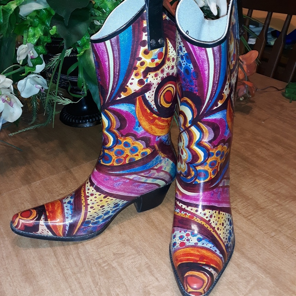Nomad Cowgirl Rain boots.  Yippy- Turquoise Monet